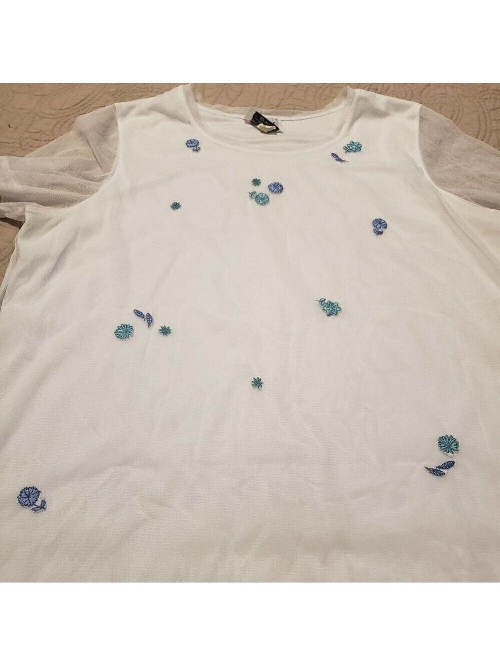 Vintage 90s Teddi Mesh Embroidered Overlay Shirt